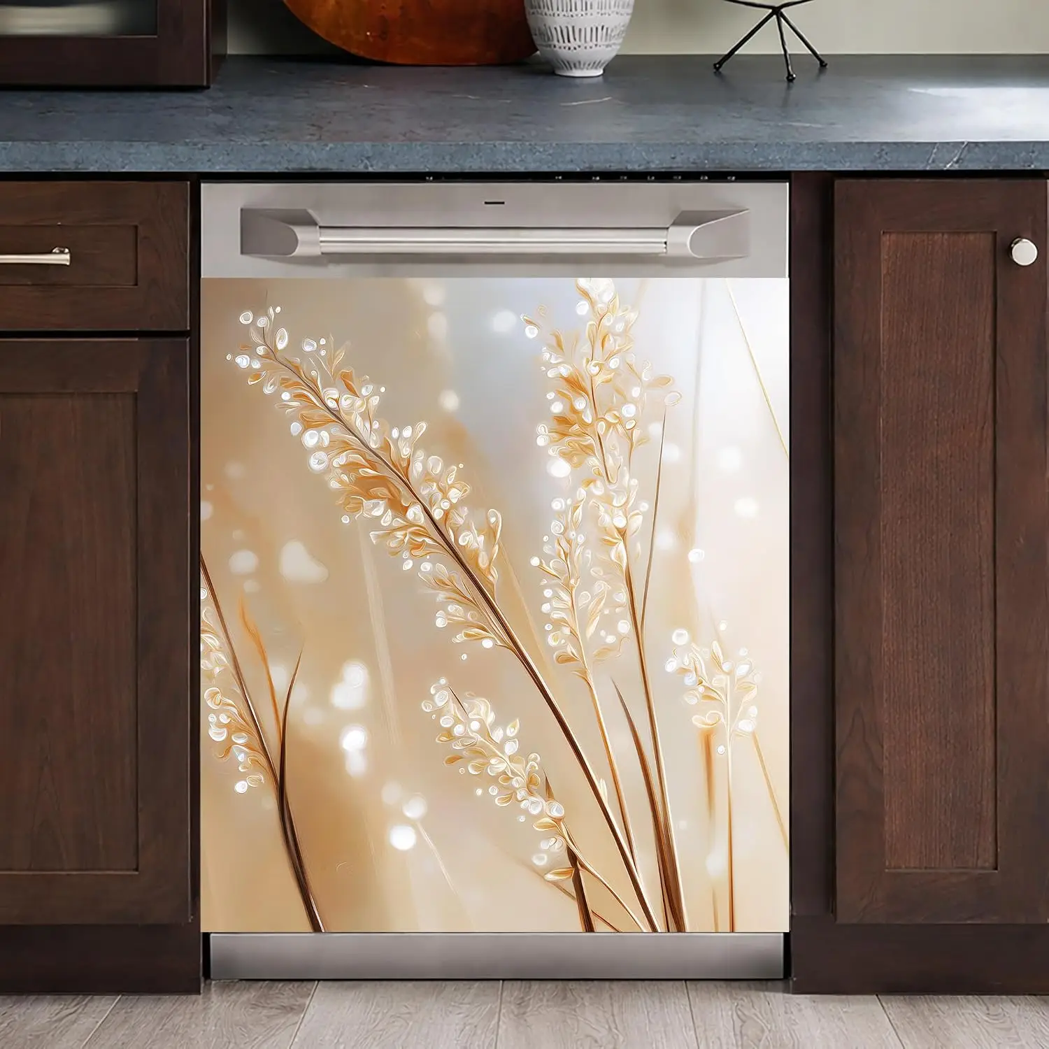 Dishwasher Cover Sticker, Beige Gold Minimalist Peel and Stick Dishwasher Door Wrap,decorations, posters, stickers, gifts
