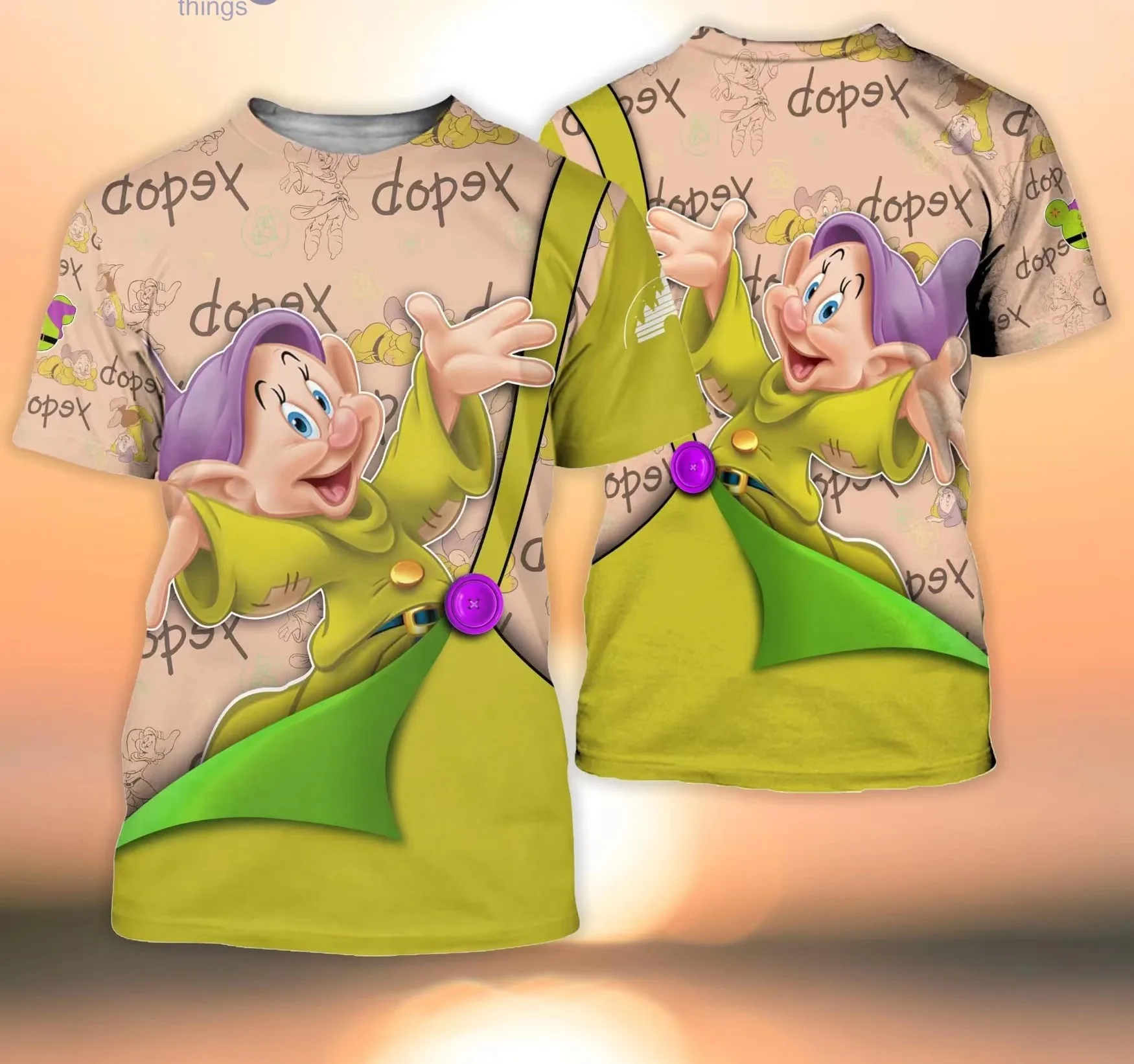 Yellow Dopey Dwarf Cross Comic Book Patterns Disney Cartoon 3D T-Shirt Women  t-shirt