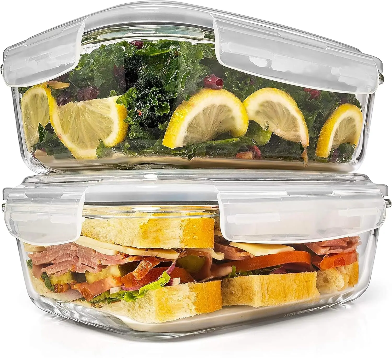 

6.5 Cups / 52 Oz 4 Piece (2 Containers + 2 Lids) Glass Food Storage Containers Set with Airtight Locking Lids - For Sto