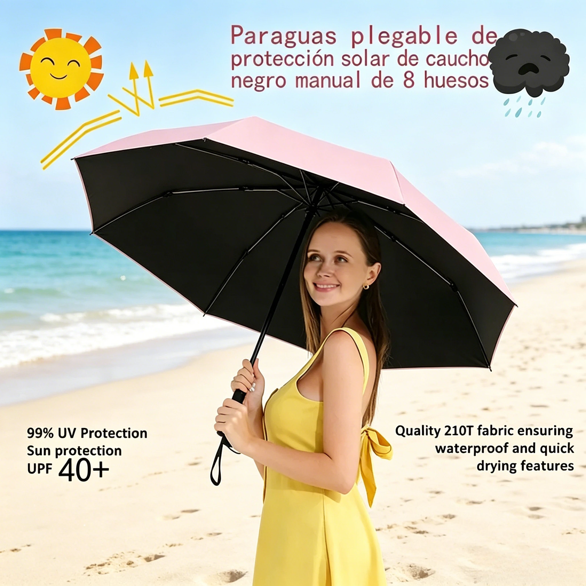 Large Manual Folding Umbrella UV Protection Rain and Sun Travel Windproof Sunshade Parasol for Women Men Outdoor