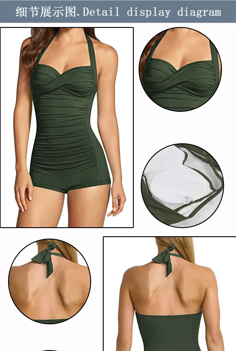 Trajes de baño de una pieza para mujer, control de barriga, trajes de baño con pliegues halter, monokini de cintura alta, trajes de baño tankini,