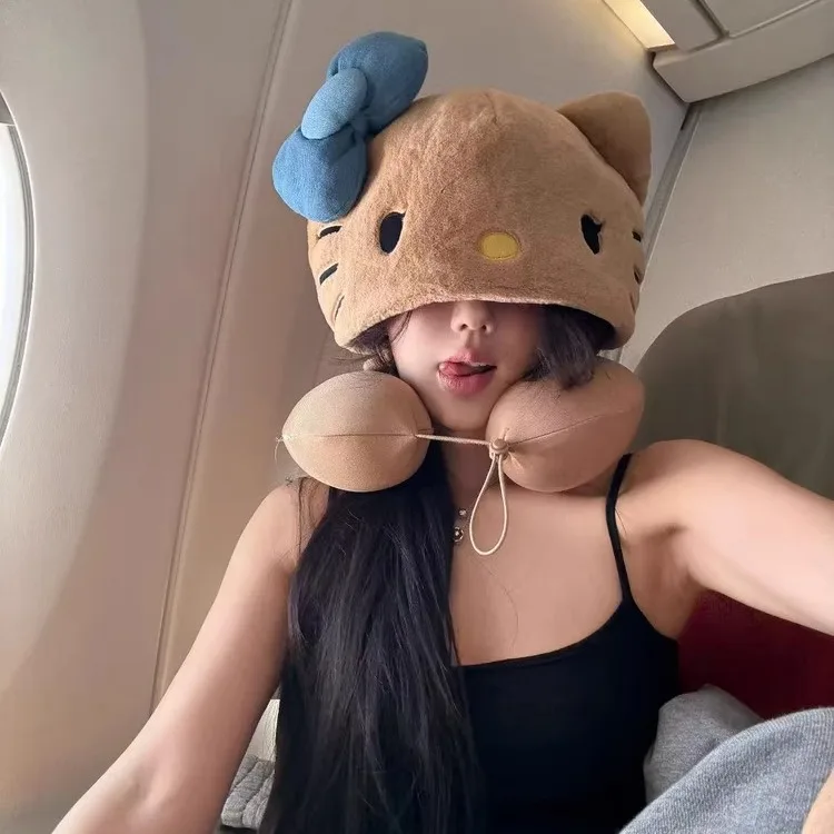 

Sanrio Hello Kitty с капюшоном U-образная подушка для шеи, подушка с капюшоном, офисная шляпа для обеденного перерыва, подушка в виде самолета ﻿ Спящий самолет, автомобиль, подарки