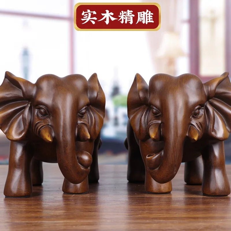 ornament lucky town house real wood carving handicrafts large elephant pair auspicious decoration home living room office