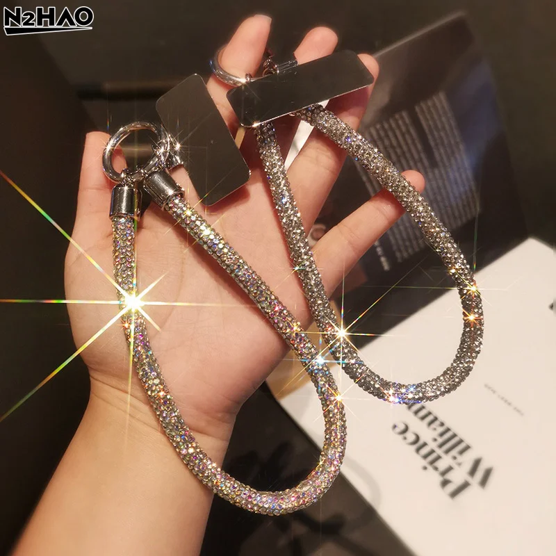 1pcs Trendy Glitter Rhinestone Phone Lanyard Bright Bling Bling Diamond Crystal Keychain Anti-lost Wrist Rope Phone Accessories