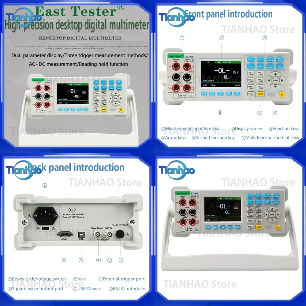 ET3255 5½ Benchtop Digital Multimeter for Electronic Testing with 3.5 inch TFT LCD Screen 220000 Counts Dual Display True-RMS