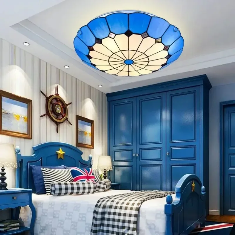 Creative Blue Children's Bedroom Ceiling Lamp Mediterranean Balcony Aisle Lights Personality LED Living Room Lamps