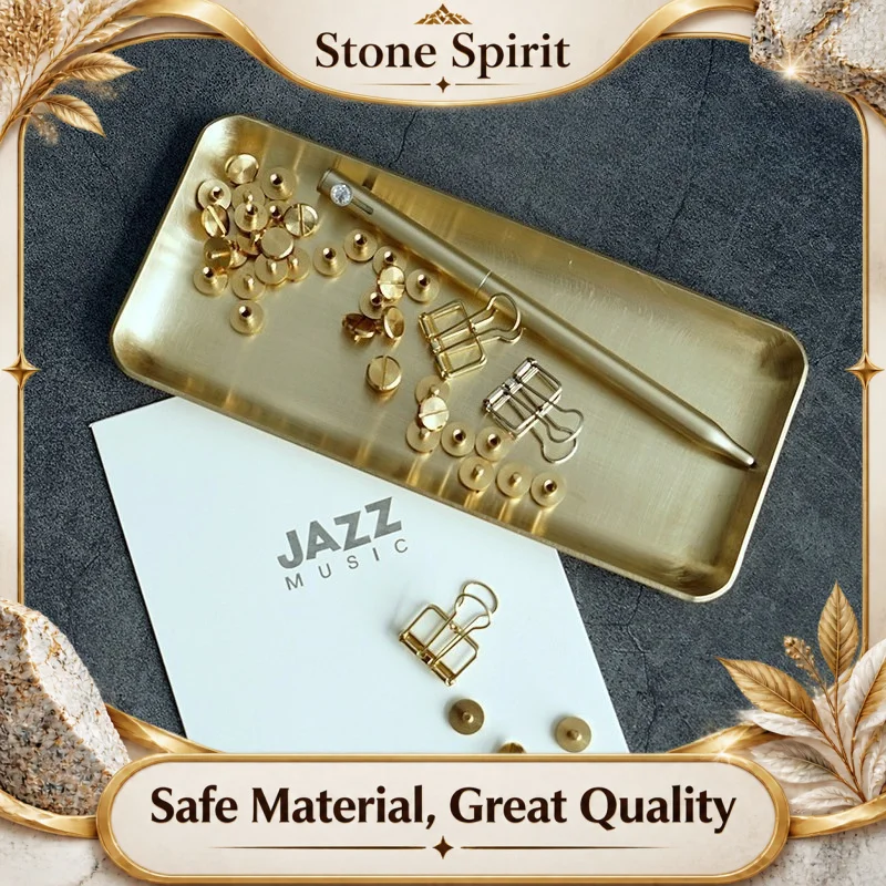 Nordic Square Brass Tray, Thick Metal Jewelry Organizer,Ins Style Decorative Storage Tray for Home Desk Entryway,Photo Prop Gift