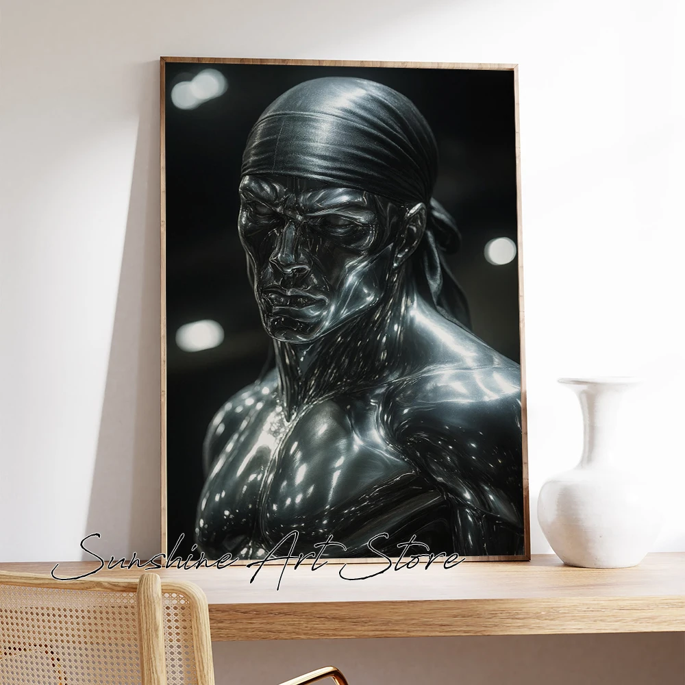 Silver Surfer Durag Muscle Man Sport Motivation Fashion Poster Futuristic Style Poster Canvas Painting Wall Pictures Home Decor