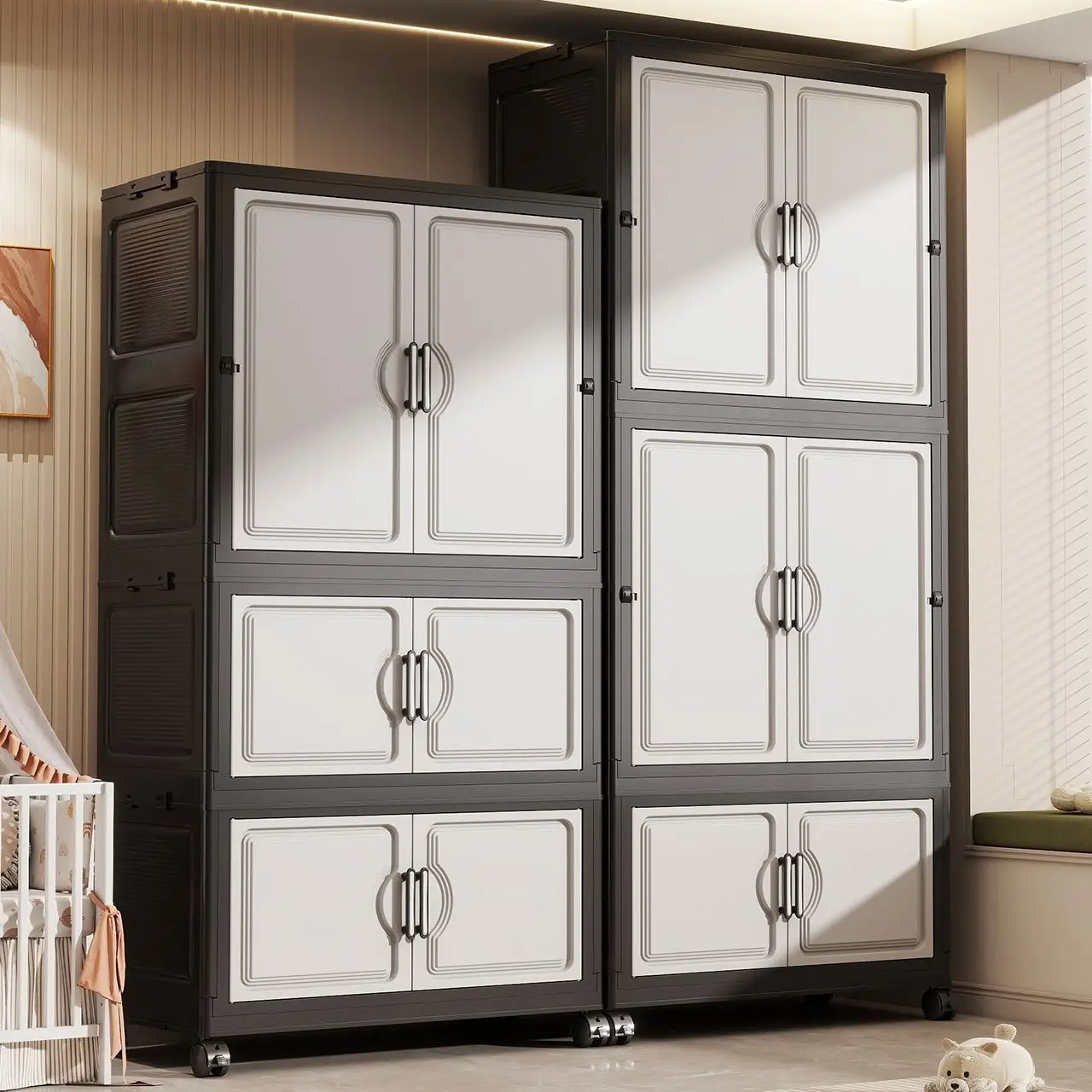 Foldable Storage Cabinet for Home Living Room Toy Organizer Kitchen Snack Cabinet Compact Storage Box with Wheels