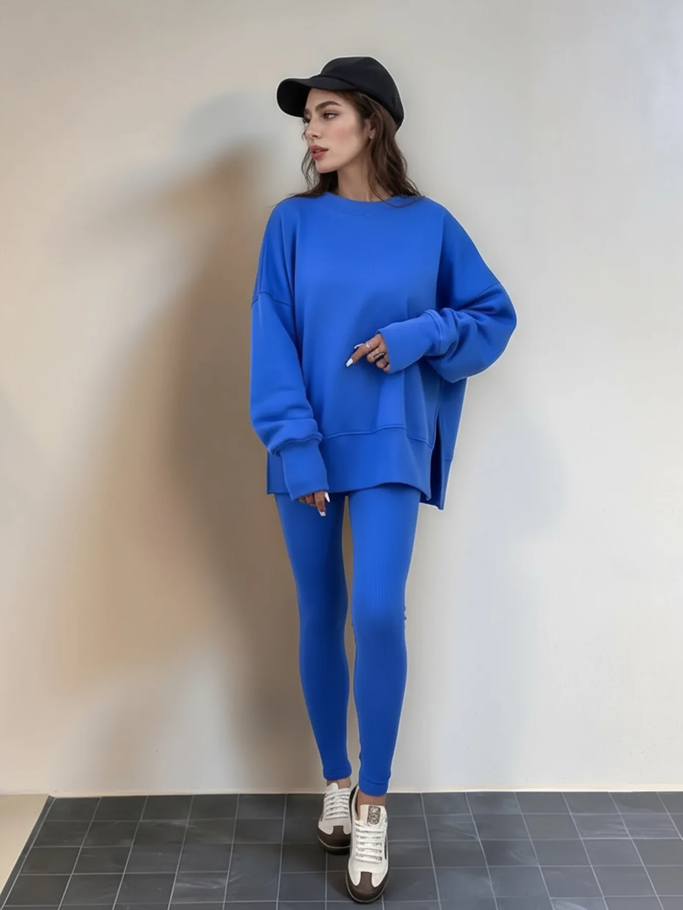 طقم مريح فضفاض بأكمام طويلة ورقبة دائرية وسروال طويل ضيق #5