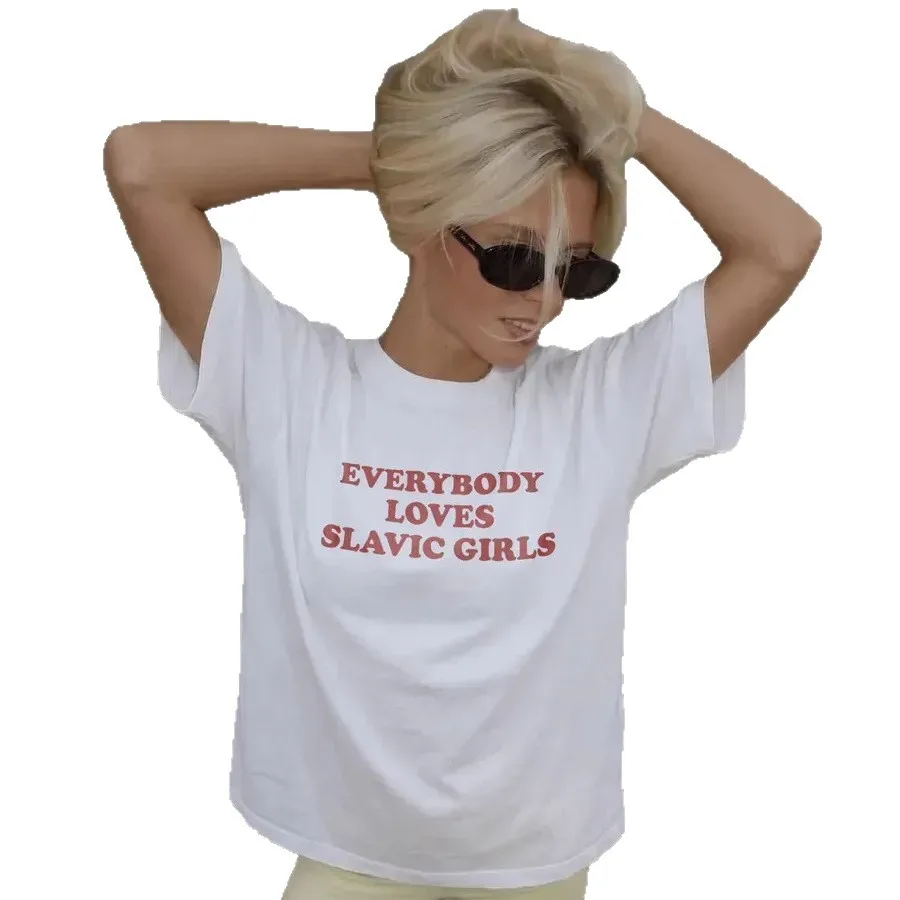chic 90s Retro Aesthetic Women Cotton T‑Shirt Vintage Bold Block Letter Slogan Print Loose Crew Neck Short Sleeve Streetwear Top