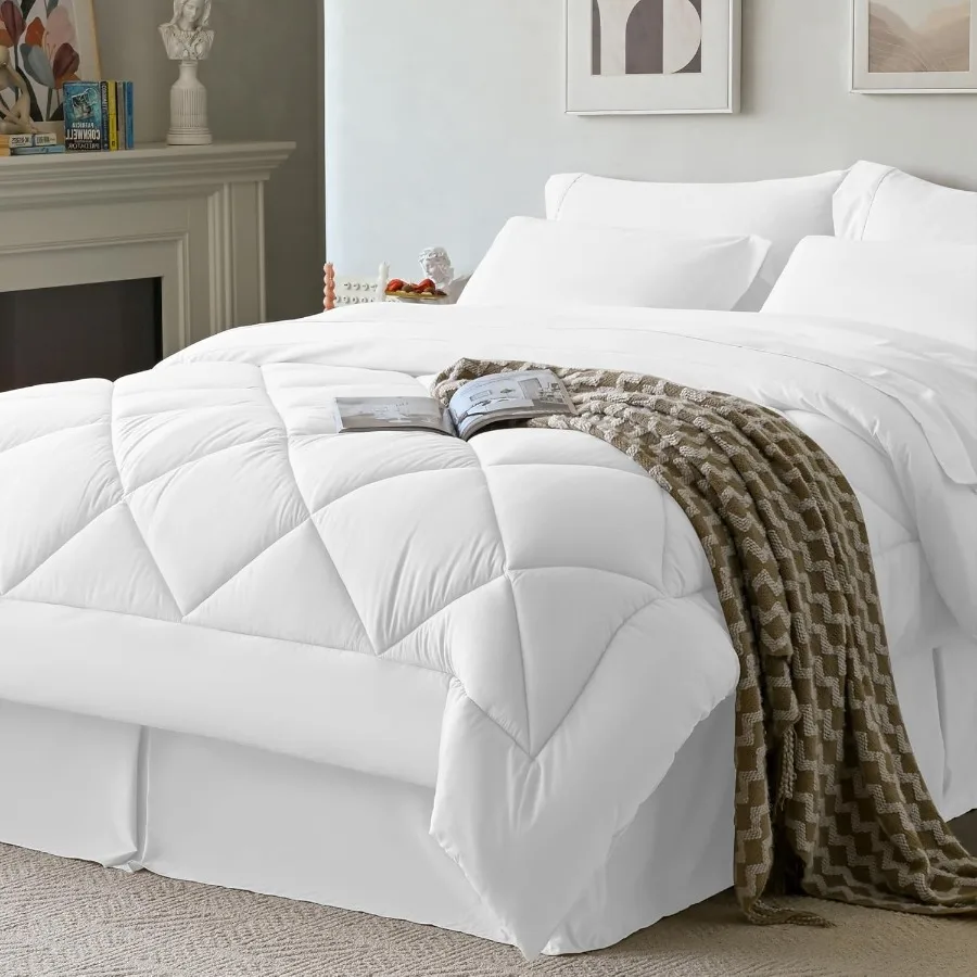 

Комплект одеял Queen, белая всесезонная кровать в сумке, размер Queen, 8-х предметный пушистый комплект одеял с подходящими простынями, комплект одеял