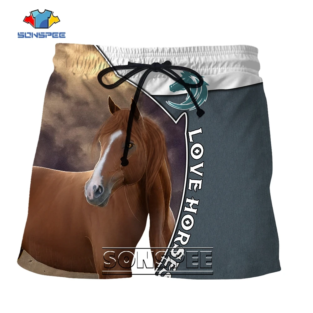 SONSPEE Handsome Horse Image 3D Printed Shorts Animal Harajuku Oversized Men's Hip Hop Street Beach All-match Sports Knickers