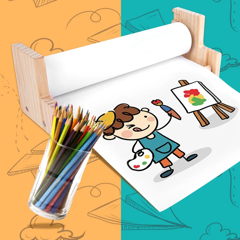 Wooden Scroll Paper Easel Children's Painting Graffiti Blank Scroll Desktop Drawing Sketch Paper Freely Cut Art Supplies