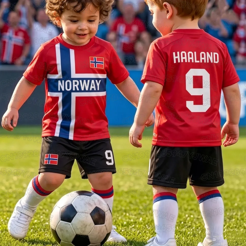 2026 Women Men Norway Fans Shirt and Shorts Summer Kids 2 Piece Set  Special NO.9 HAALAND Football Jersey Shorts Set
