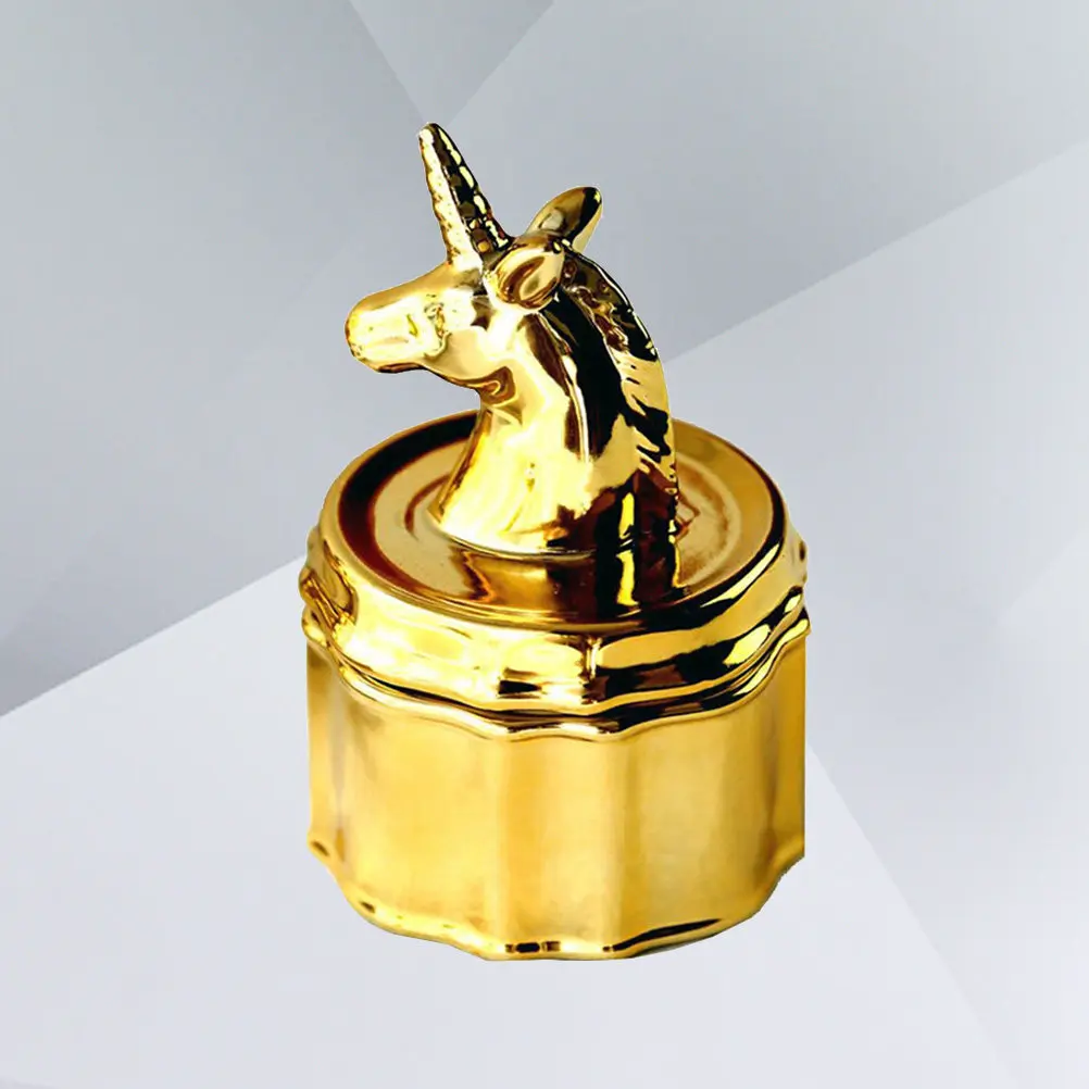 

Керамическая шкатулка для украшений в виде единорога с золотым гальваническим покрытием, компактный органайзер для колец и мелочей, для хранения женских украшений