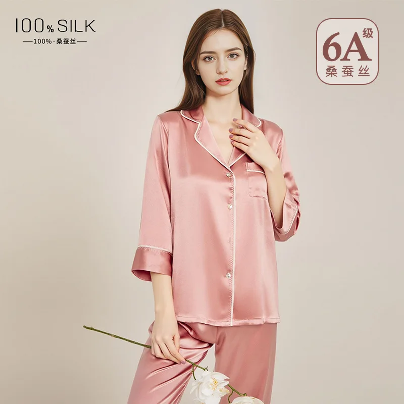 19 Momme Mulberry Silk Pajamas Set for Women Breathable Satin Sleepwear Pyjamas Loungewear Long Sleeve Gift for Her Birthday