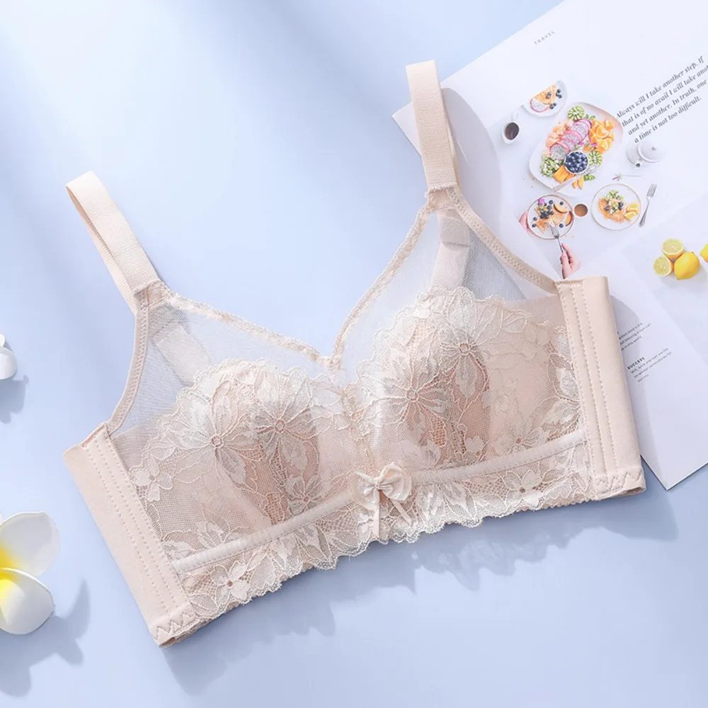 

Rabbit Ears Inner Pads Wireless Deep V Bra Close-fitting Shockproof Women Lace Thin Bra Lingerie Gathered Breasts