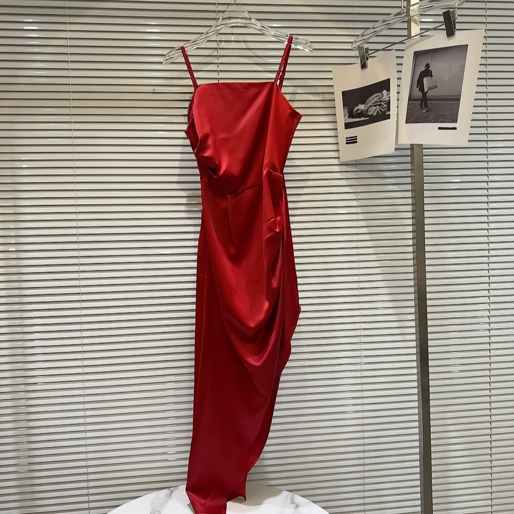 Robe longue en Satin pour femmes, Sexy, avec fente latérale et sangle couchée à la taille, tendance, nouvelle collection automne 2025