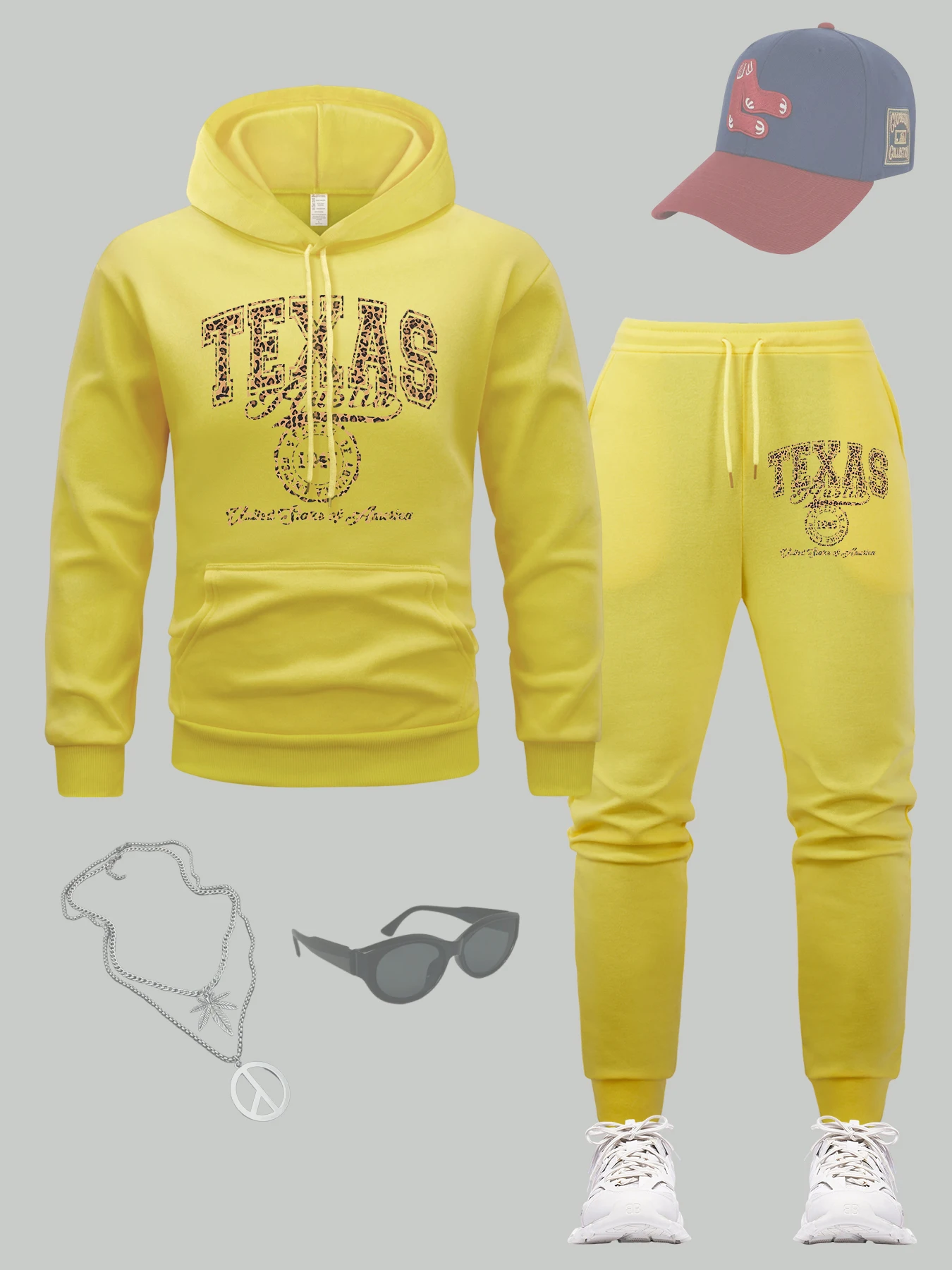 

Texas Austin Usa Pattern Hoodie Set Men Autumn Fleece Sweatpant Hip Hop All-Match 2Pc Hoody Sets Sports Drawstring Clothing