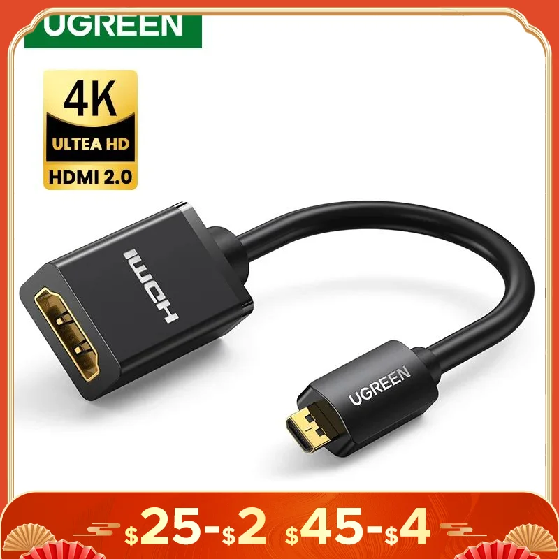 UGREEN  Micro HDMI-Compatible Adapter 4K /60Hz Micro  Male to   Female Cable Connector Converter for Raspberry Pi 4 GoPro Micro