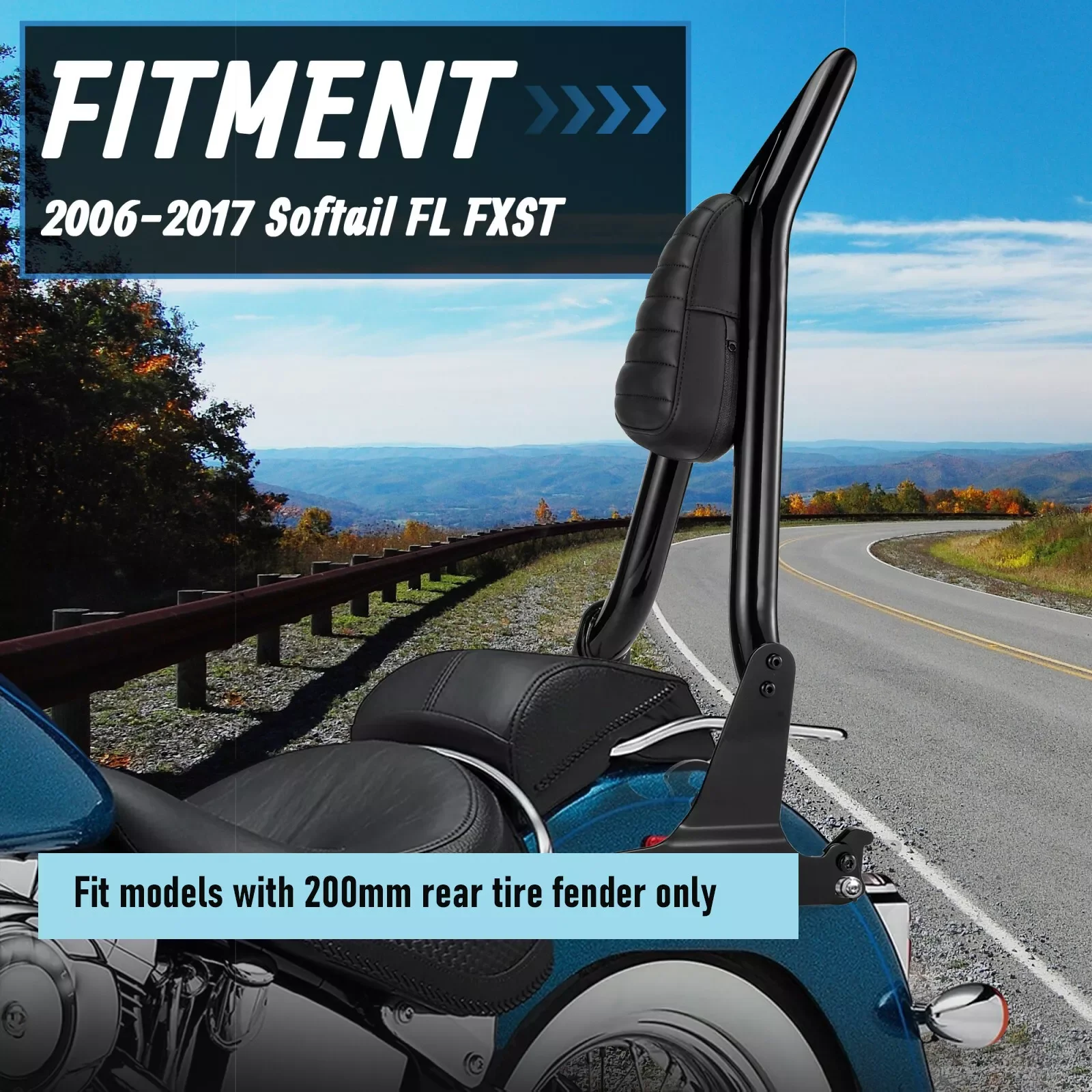 

26-дюймовая съемная спинка заднего пассажира Fat Boy Sissy Bar для Harley Softail Standard 07-17 w/200 мм, поддержка спинки крыла