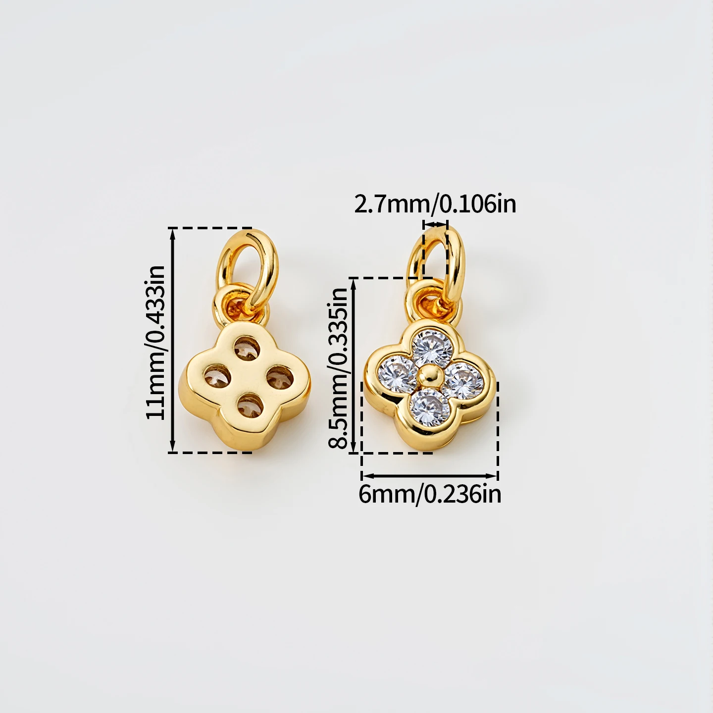 5Pcs/Pack 6mm 14/18K Gold Color Plated Flower Pendants with Zircon for DIY Bracelet Necklace Jewelry Making Accessories - Detail 1