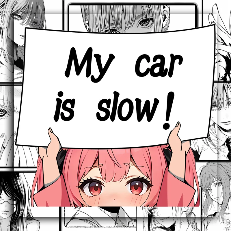 EARLFAMILY My Car Is Slow Warning Car Stickers Chibi White Haired Loli Peek Trunk Decal Waterproof JDM VAN Sunscreen Car Label