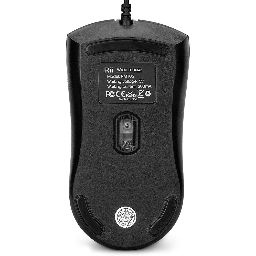 Mouse cablato Rii RM105, Mouse per Computer retroilluminato RGB, livelli di 2400 DPI, comodi Mouse cablati USB supportano Windows PC, Laptop,Desktop