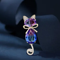 New Cute Bow Kitten Cat Brooches For Women's Suit Scarf Buckle Simple Rhinestone Lovely Cat Animal Brooch Pins Jewelry Gifts