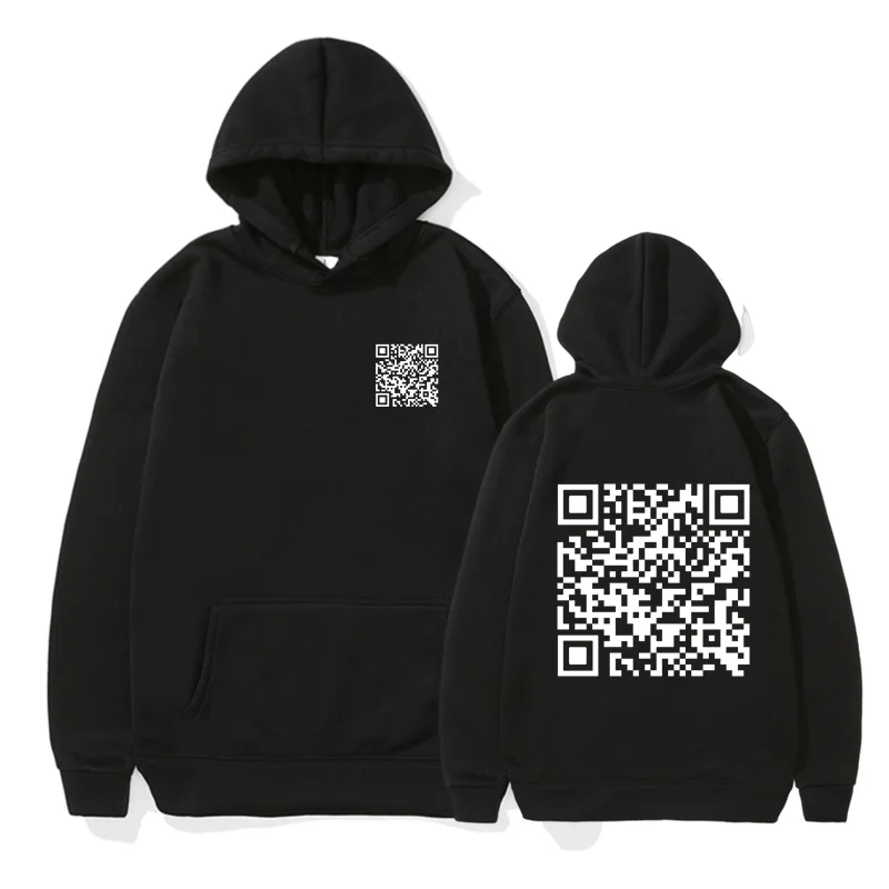

2025 Funny QR Code Hooded Fu You QR Code Hooded Drawstring Pocket Sweatshirt Men/women Novelty Pullover