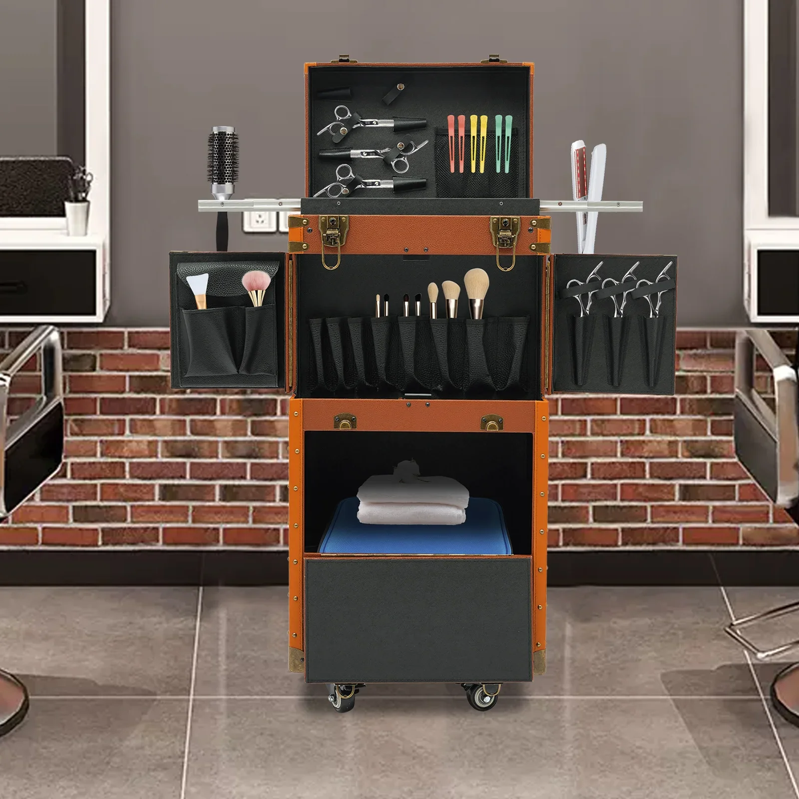 Stylish Coffee-Tone Punk Hairdressing Case – Mobile Password Lock, Durable Tool Organizer for Salon Professionals