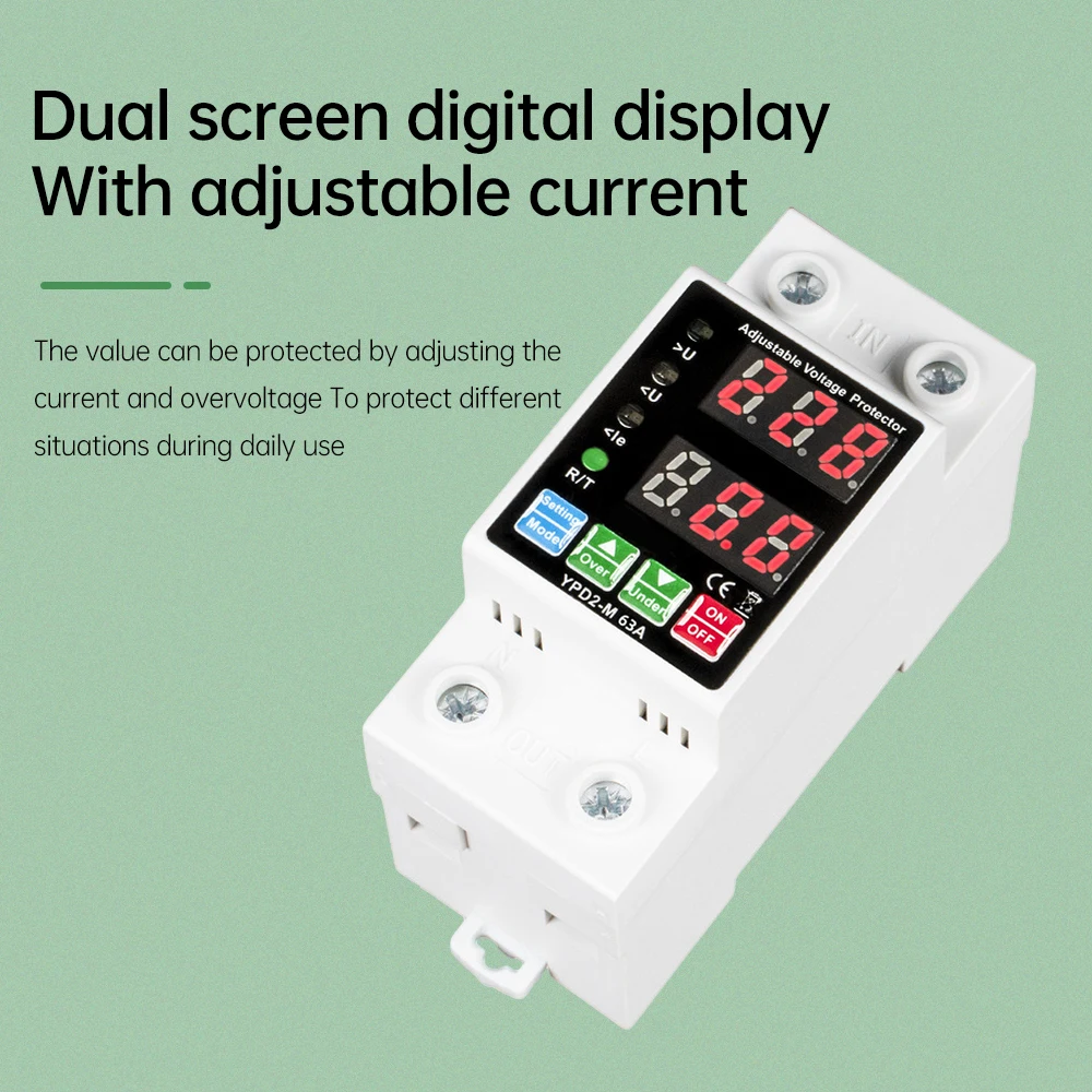 Self-repeating Over-Undervoltage Overcurrent Overload Adjustable Voltage Ammeter AC 220V Delay Voltage Protection Switch 40A/63A