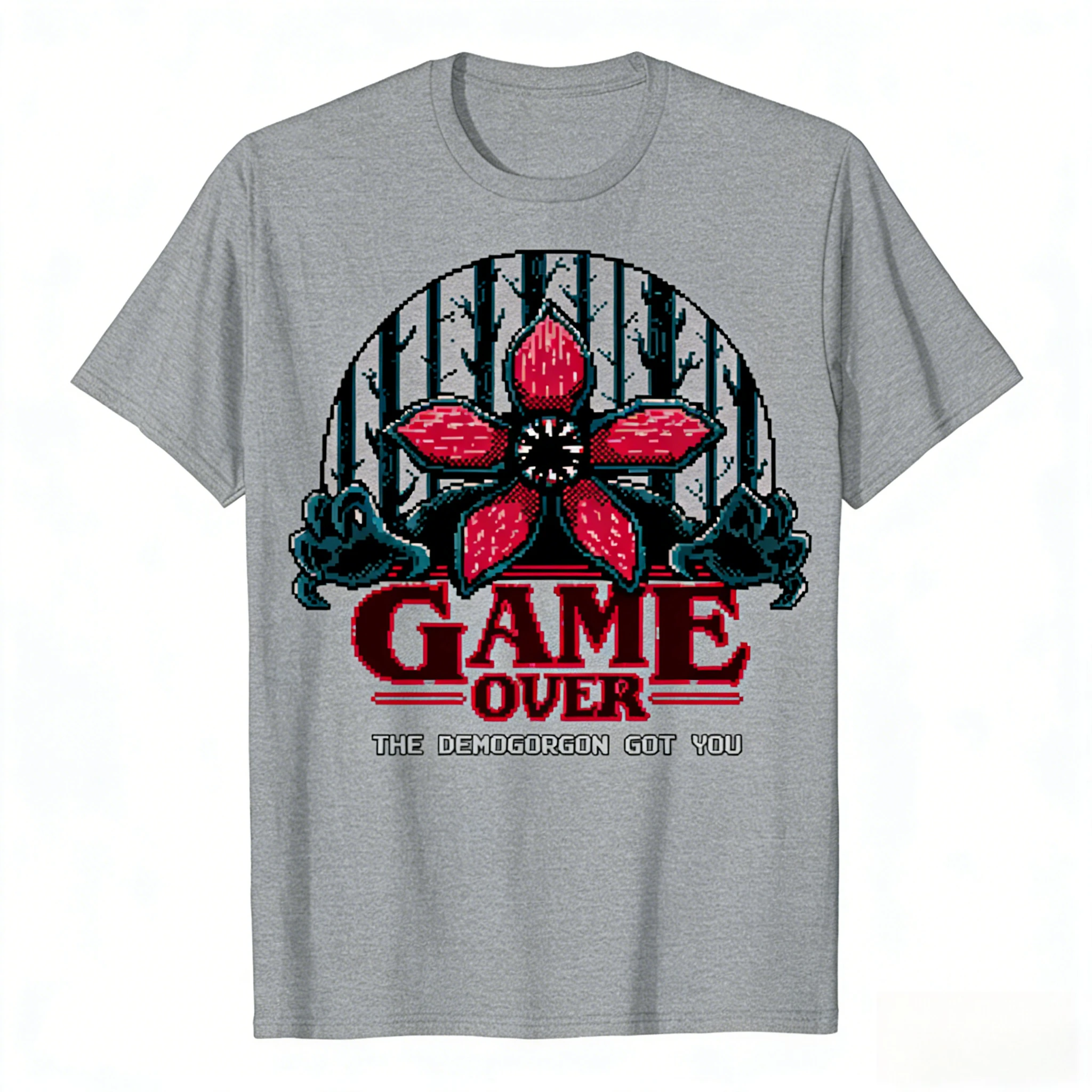 بكسل مستوحاة ديموجورجون أكلة لحوم البشر زهرة الوحش طباعة موضوع تي شيرت لعبة على شعار الشارع الرجعية الاتجاه القطن تي شيرت #5