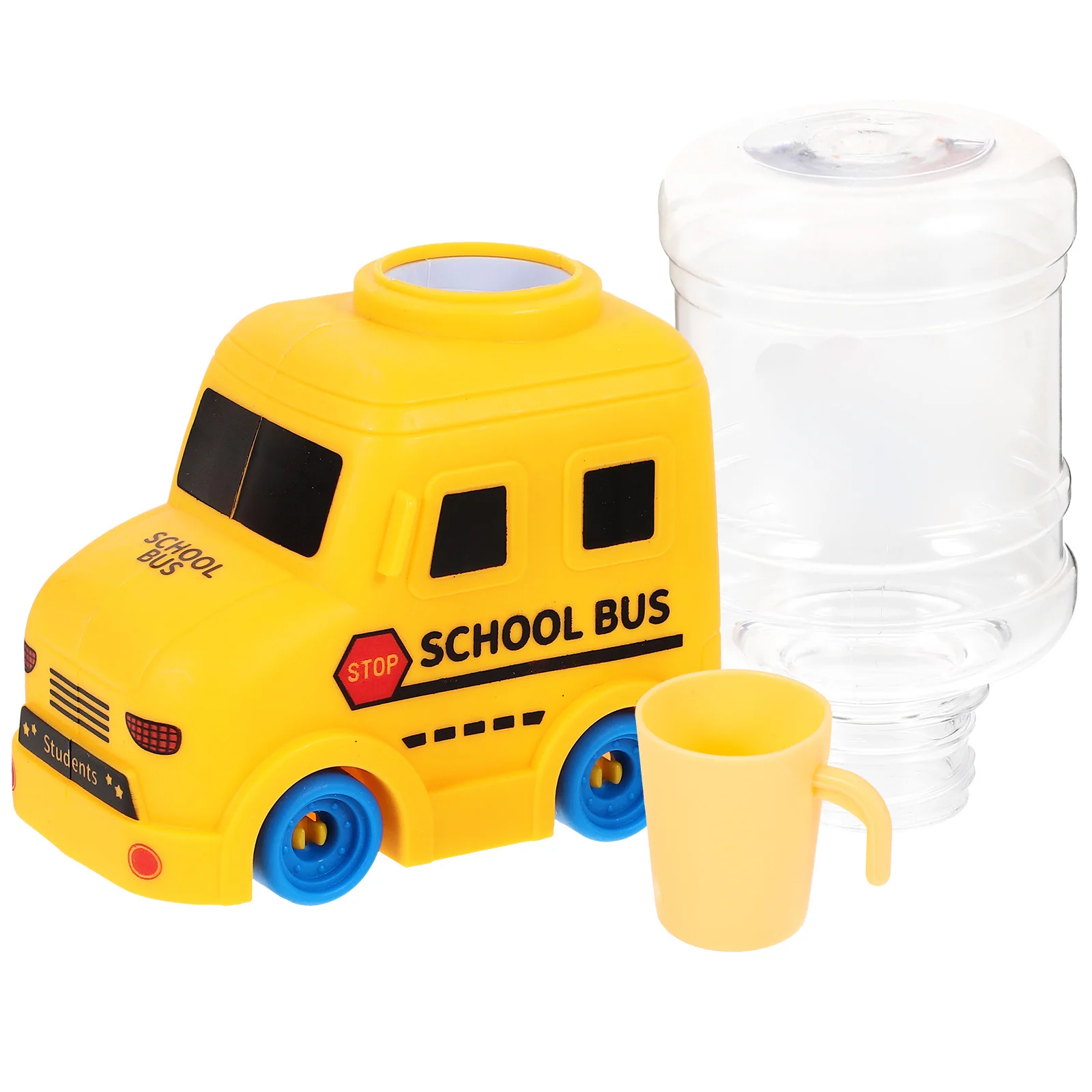 1pc Mini Wasser Dispenser Schule Bus Form Kinder Pretend Spielen Küchengerät Trinkbrunnen Für Kleinkinder Desktop Bildungs