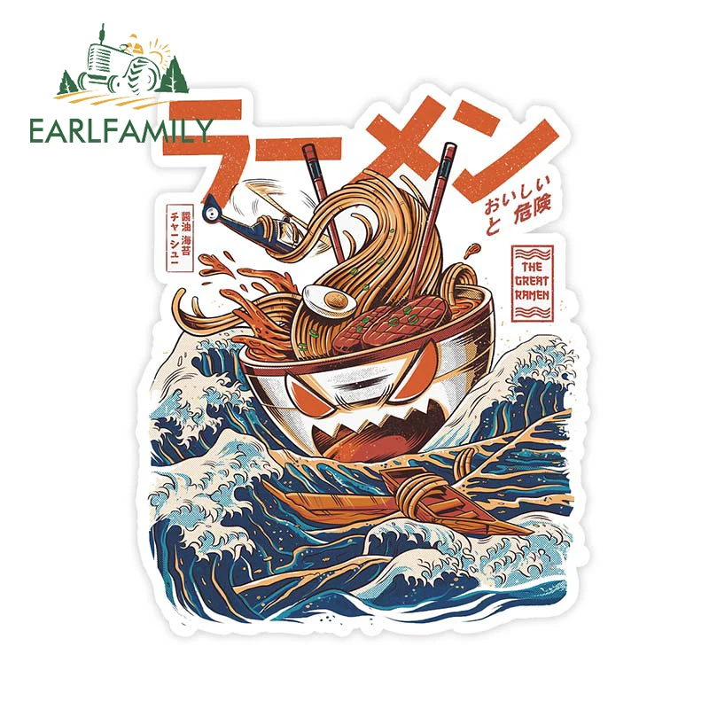

EARLFAMILY 13см X 10.7см Наклейка на автомобиль «Великий рамен над Канагавой», Декоративная наклейка «Вкусный рамен-монстр» JDM для заднего стекла и багажника