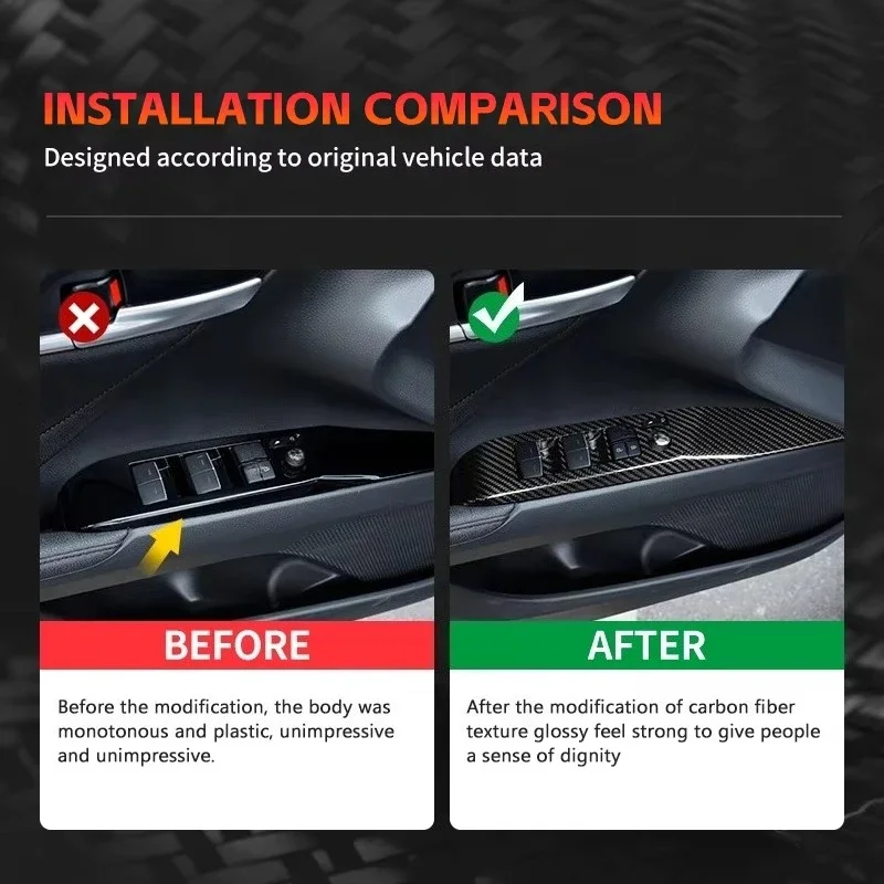 

For Toyota Camry Real Dry Carbon Fiber 2018-2023 Interior Front Door Window Lift Switch Panel Trim Modification Accessories