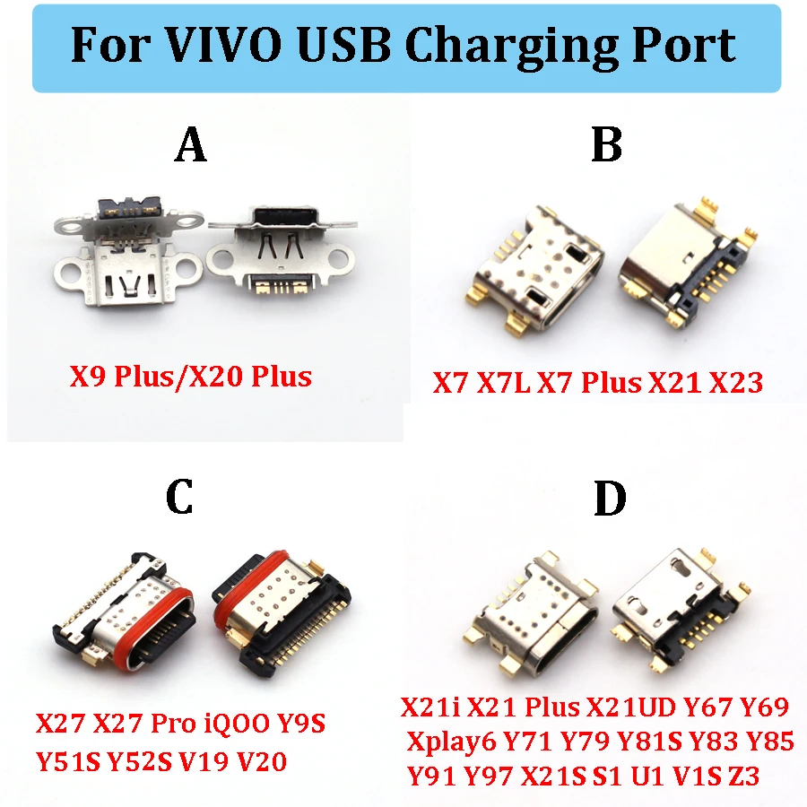 2pcs Micro mini USB Charging Port jack socket Connector USB Dock for VIVO X7 X9 X9i X9S plus X20 X21 plus X23 X27 Pro iQOO