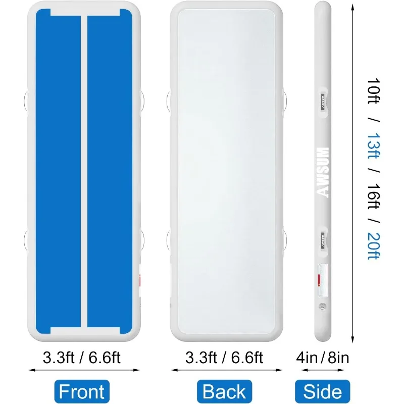 AWSUM 풍선 공기 체조 매트 10피트/13피트/16피트/20피트/23피트 훈련 매트 전기 펌프가 있는 4/8인치 두꺼운 텀블링 매트