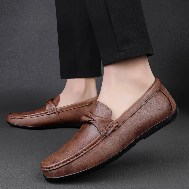 

Fashion Brand Men Business Breathable Leisure Loafers for Spring New Comfortable Top Layer Cowhide Soft Sole Anti Slip Bean Shoe