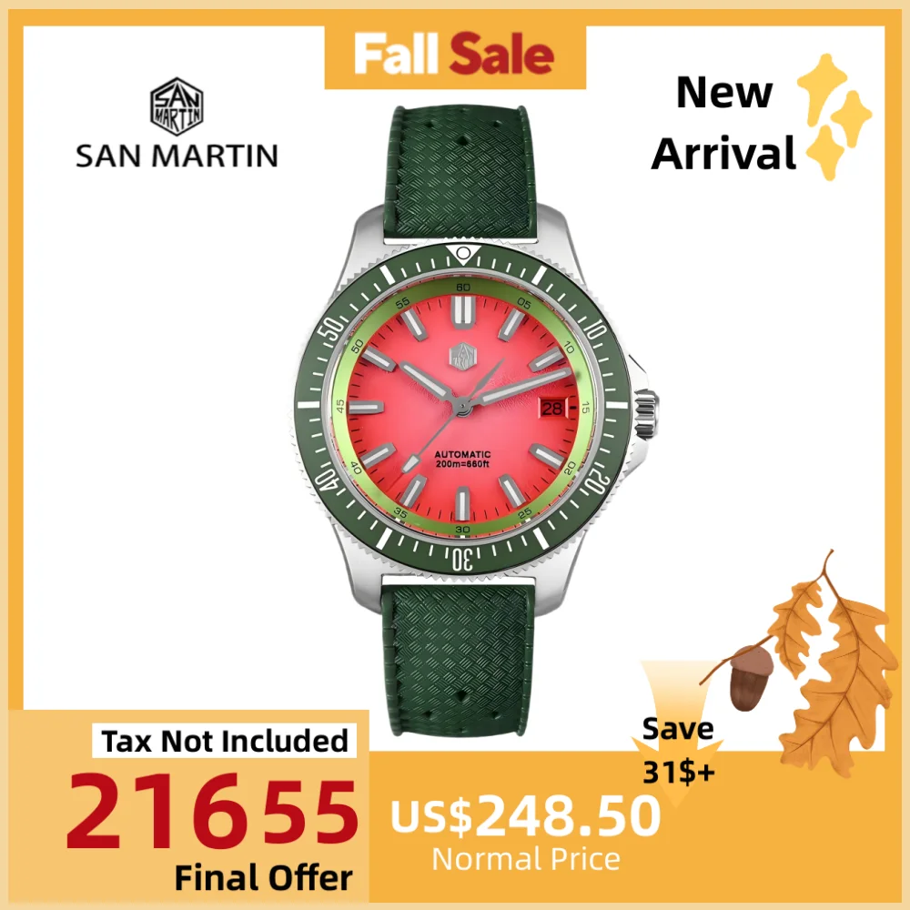 

San Martin Original Design 40mm New Fruit Series Men Diver Watch NH35 Mechanical On The Fly Adjust Clasp 20Bar Luminous SN0118B