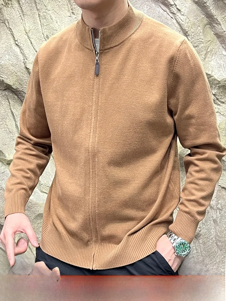 

Soft Touch American Trend Knitted Cardigan Pure Color Warmth Lederer Casual Sle Men's Long Sve Zipper Closure Breathable