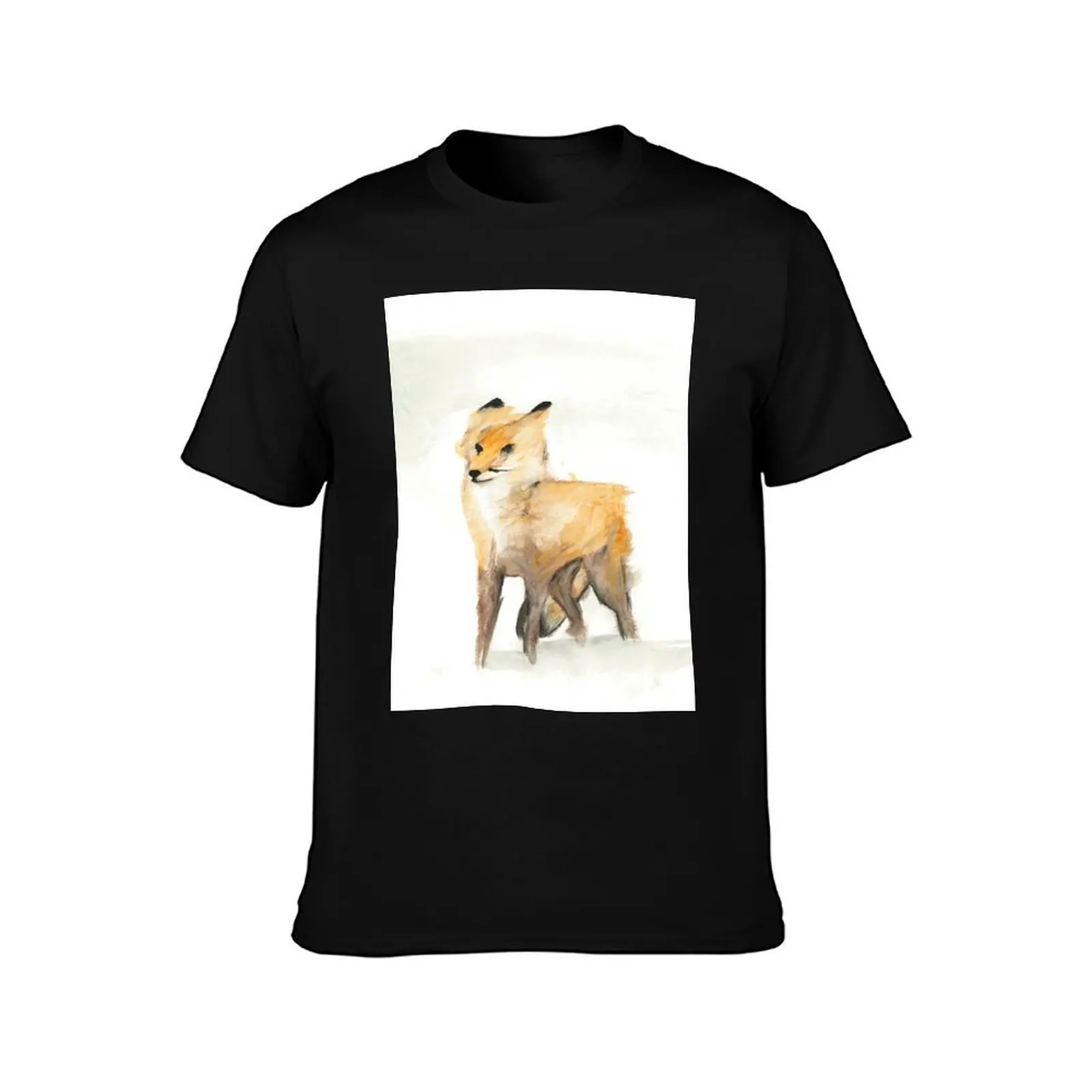 Wimdy Fox Watercolour Painting T-Shirt kawaii clothes oversized t shirt Blouse mens workout shirts