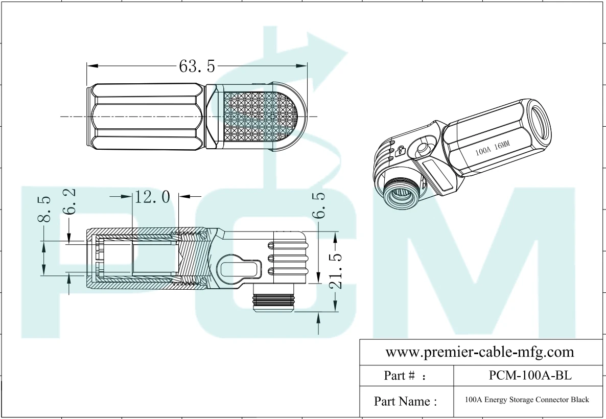 100A Battery Energy Storage Connector 6.0mm 16mm² Plug Right Angle for Solar Power Station Wind Farm Onboard Energy Storage