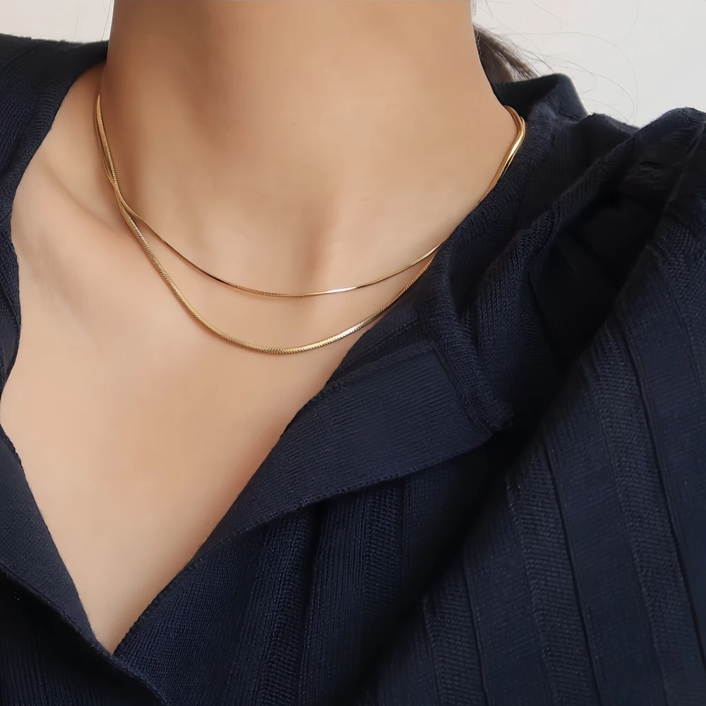 S925 Sterling Silver Thin Snake Chain Choker Stackable 18K/Silver/Rose Gold Minimalist Clavicle Necklace Unisex Design