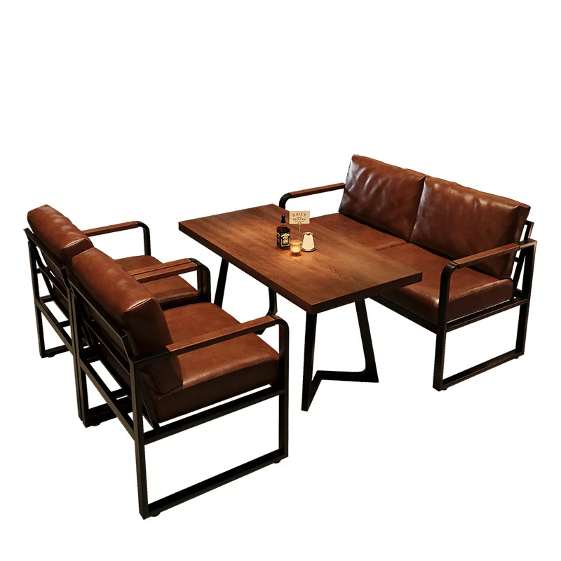 

Retro bar bar table and chair combination Internet celebrity cafe pub cigar bar commercial booth sofa restaurant table and chair