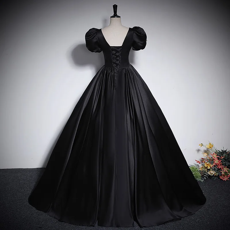 Satin Quinceanera Dresses New Elegant Floor-length Puffy Prom Dress With Short Sleeve Classic Simple Ball Gown Customized