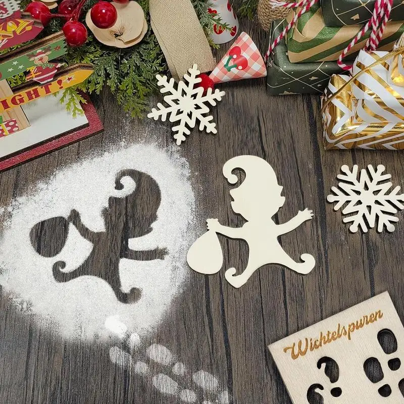 New Christmas Gnome Shape Wooden Stencil Footprints Template Xmas Tree Ornament Gnome Elf Footprint Christmas Window Floor Decor