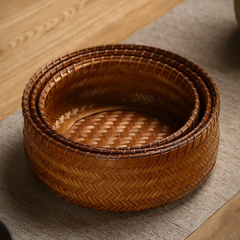 

Natural Handwoven Bamboo Fruit Basket Creative Home Storage Bin for Dry Fruit Snack Candy Sewing Supplies Living Room Kitchen