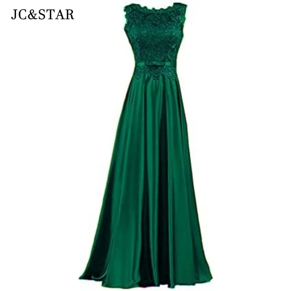 Royal Blue Lace Satin Evening Dresses Long Scoop Neck Elegant Wedding Party Dress Floor Length Graduation Robes  Customized